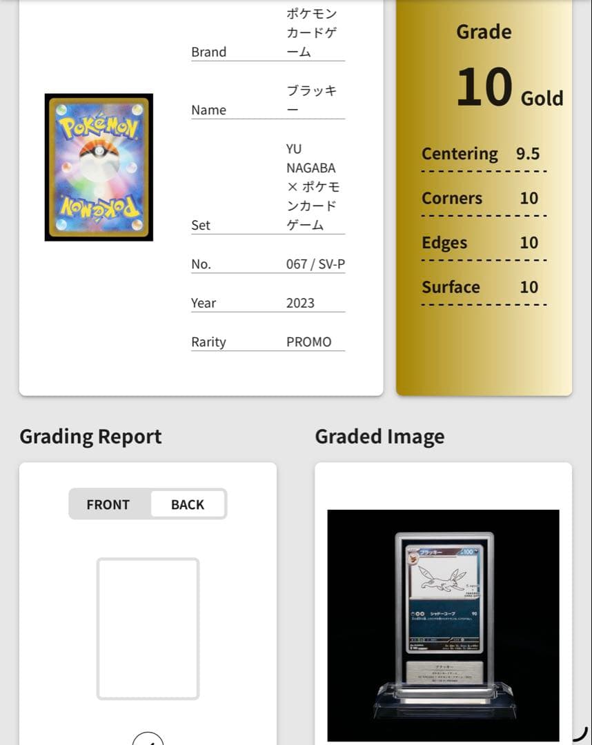 ポケモンカード　長場　ブラッキー　gemix10 gold psa10以上
