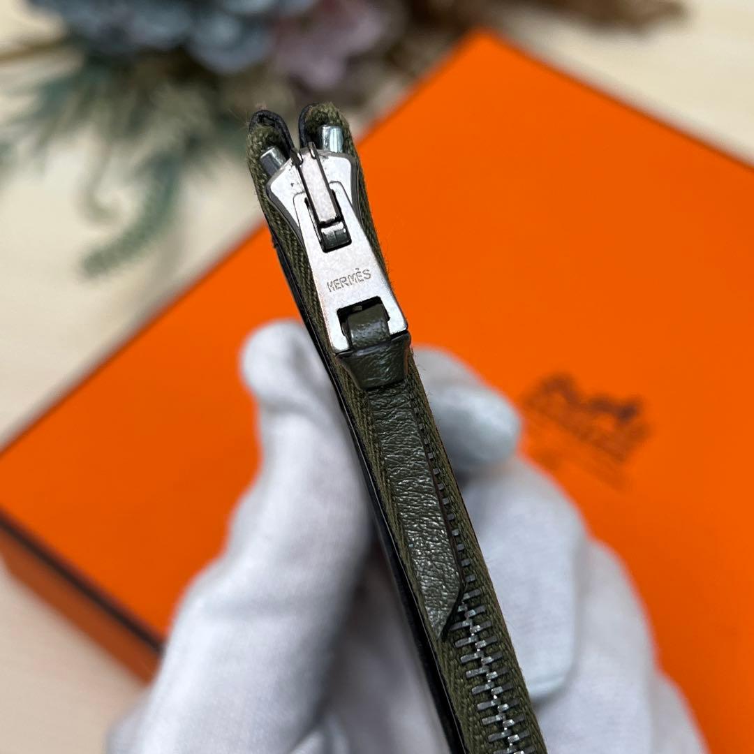 エルメス クラリス PM レザー グリーン ケース スリム コンパクト