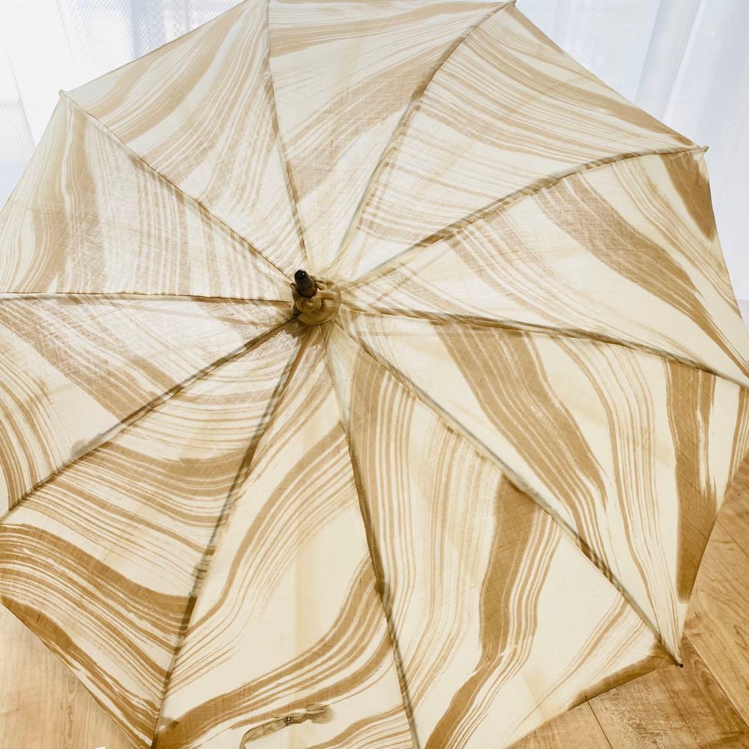 【未使用】小宮商店　高級日傘　麻100% バンブー　長傘　マーブル模様　ベージュ