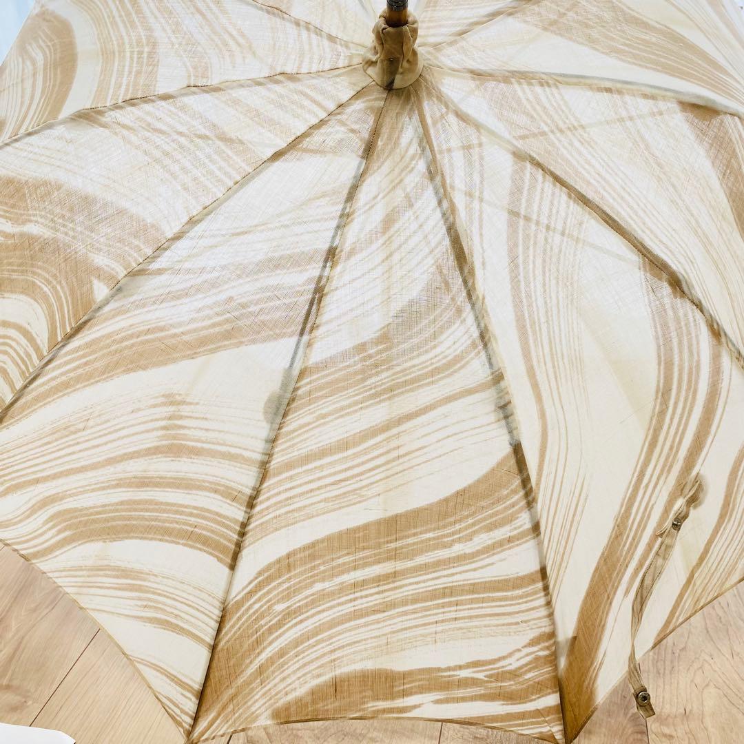 【未使用】小宮商店　高級日傘　麻100% バンブー　長傘　マーブル模様　ベージュ