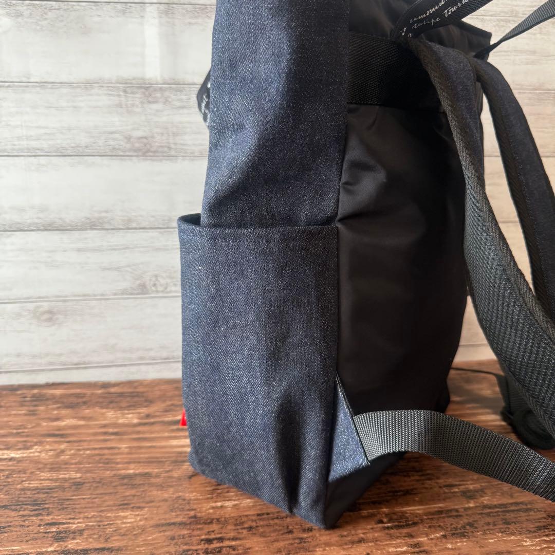 ☆デニムリメイク　ブラックひょうたんキルトとデニムのトートリュック☆