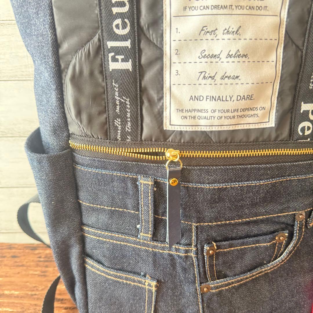 ☆デニムリメイク　ブラックひょうたんキルトとデニムのトートリュック☆