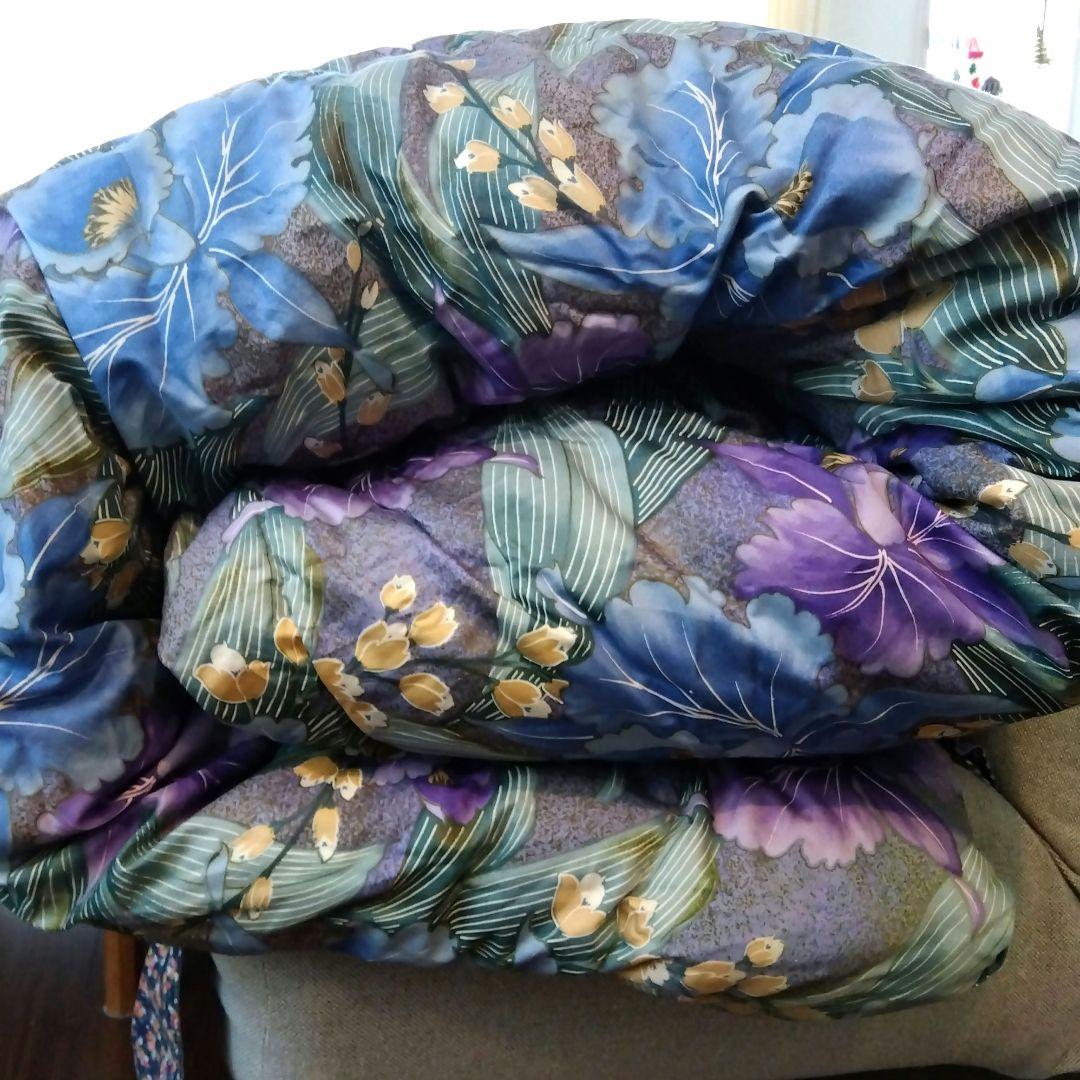 羽毛掛け布団 2枚合わせシングル 花柄 ブルー＆レッド 2枚セット 日本製②