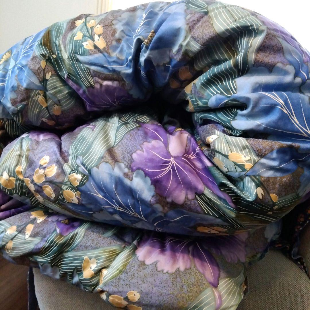 羽毛掛け布団 2枚合わせシングル 花柄 ブルー＆レッド 2枚セット 日本製②