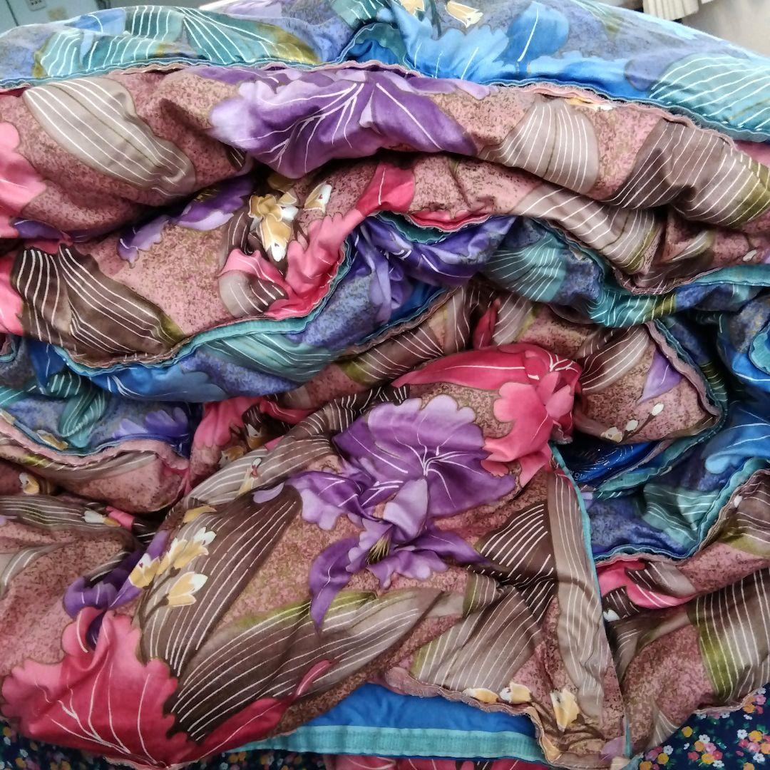 羽毛掛け布団 2枚合わせシングル 花柄 ブルー＆レッド 2枚セット 日本製②