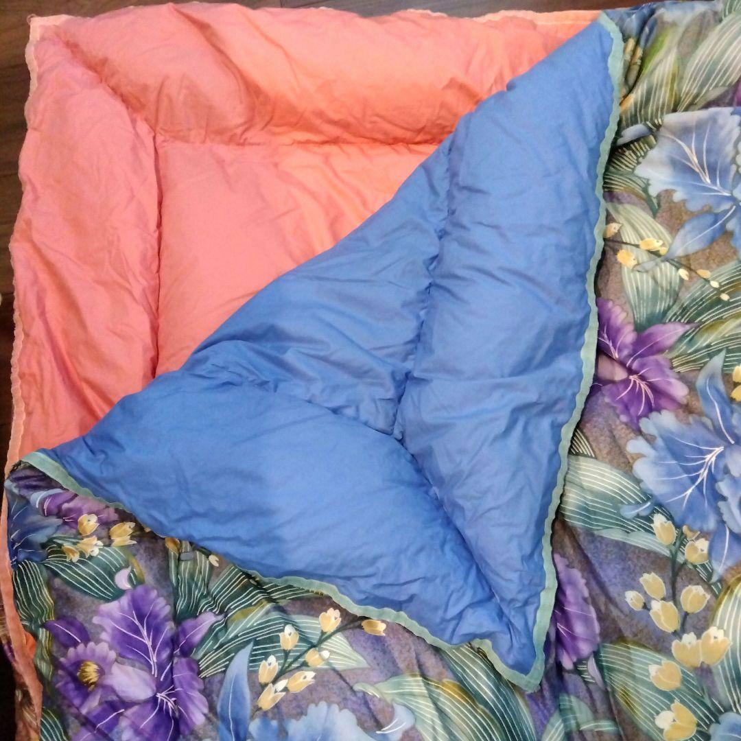 羽毛掛け布団 2枚合わせシングル 花柄 ブルー＆レッド 2枚セット 日本製②