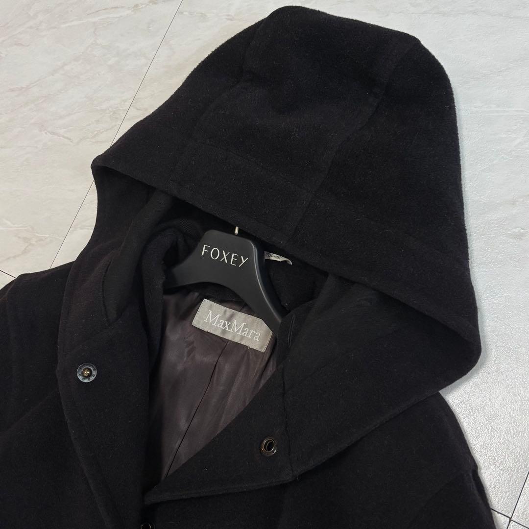【白タグ・ピュアバージンウール】マックスマーラ　フーデッドコート　38サイズ