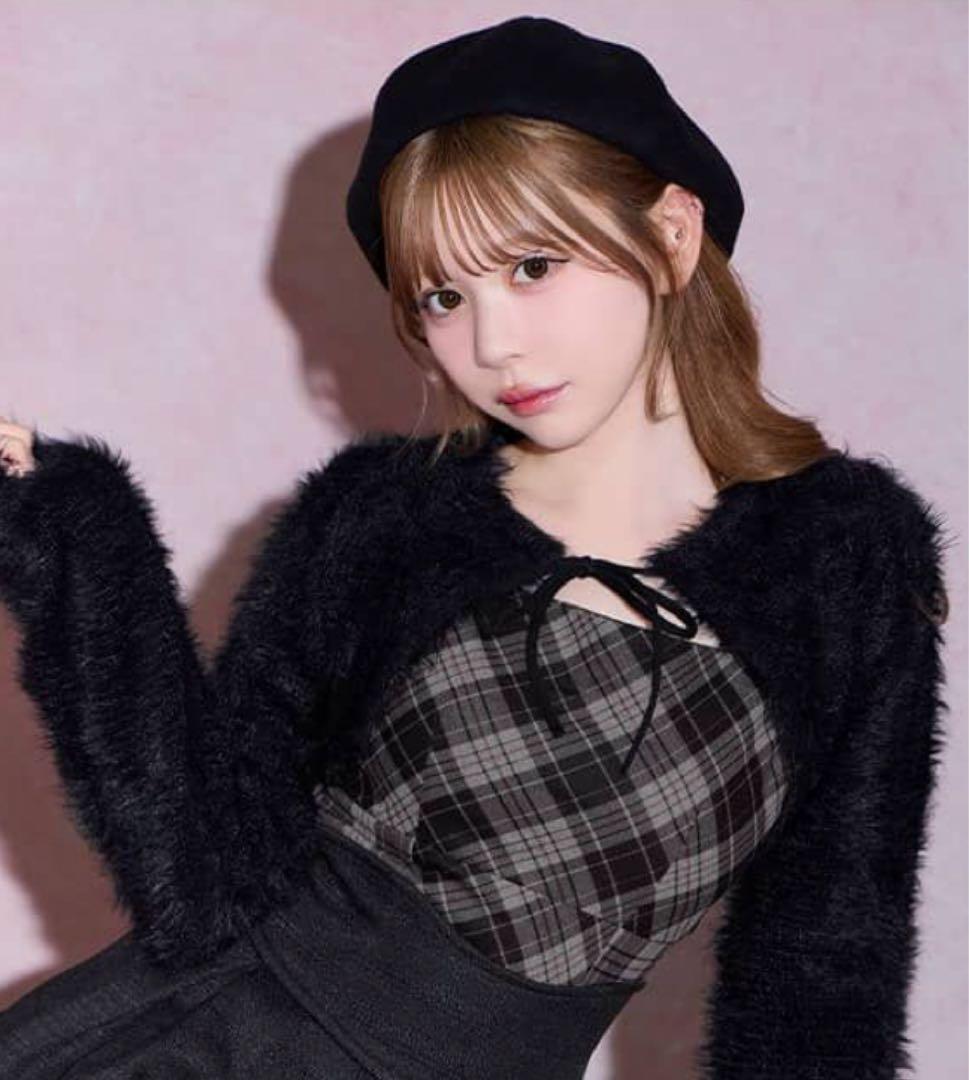 シャギーボレロsetチェックトップス