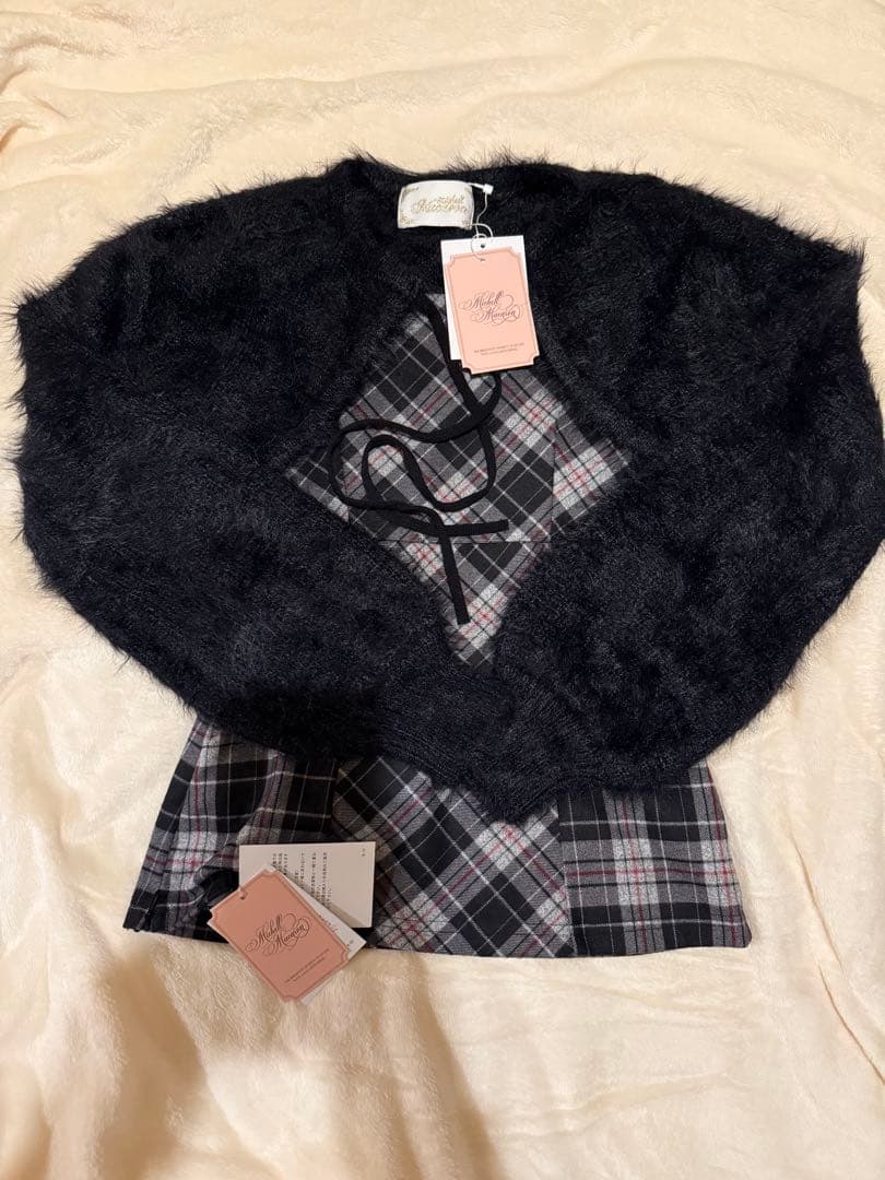 シャギーボレロsetチェックトップス