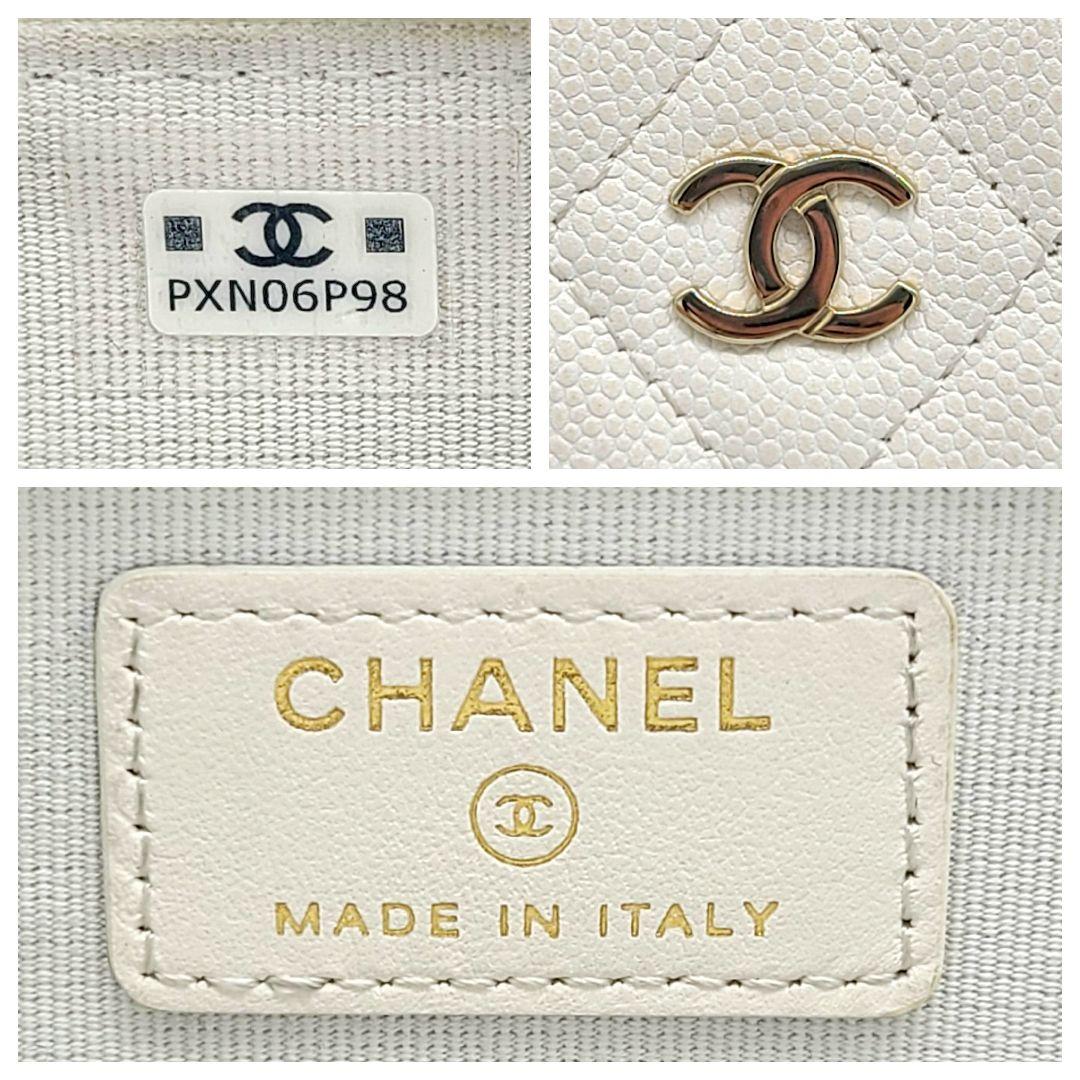 シャネル キャビアスキン マトラッセ ケース ホワイト レディース