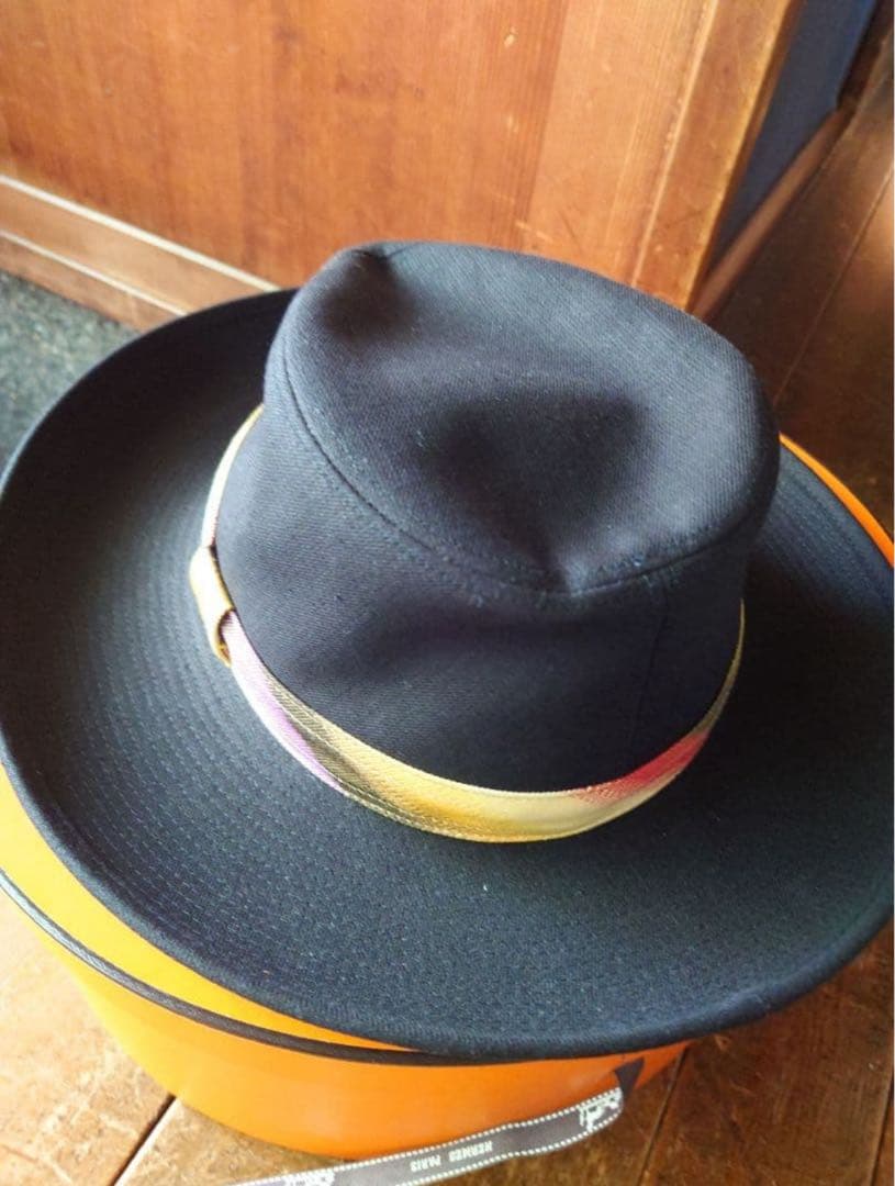 エルメス　カラフルリボン付き黒ハット　60サイズ