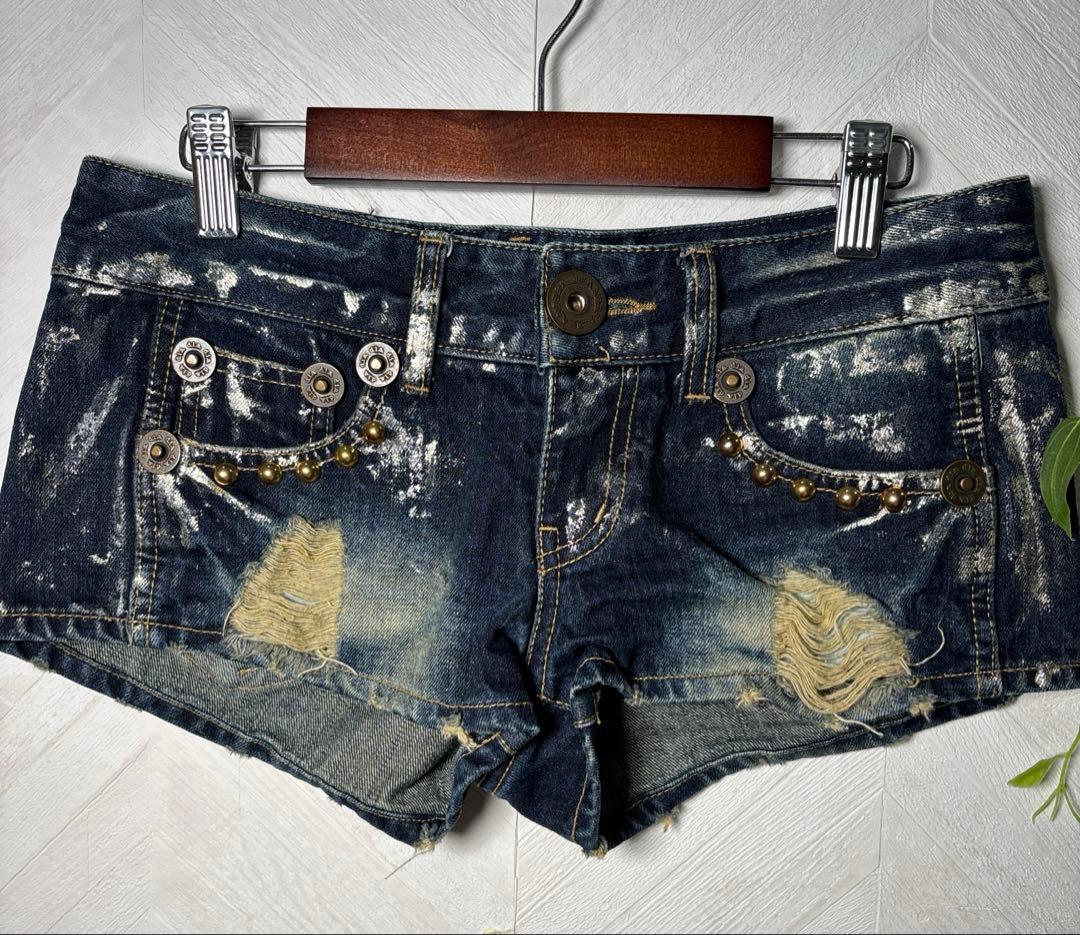 d.i.a.y2k平成ギャル　スタッズラメダメージデニムショートパンツサイズ25