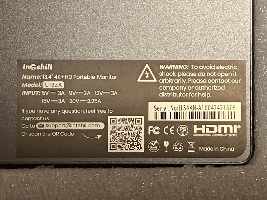 Intehill 13.4インチ 4Kポータブルモニター U13ZA