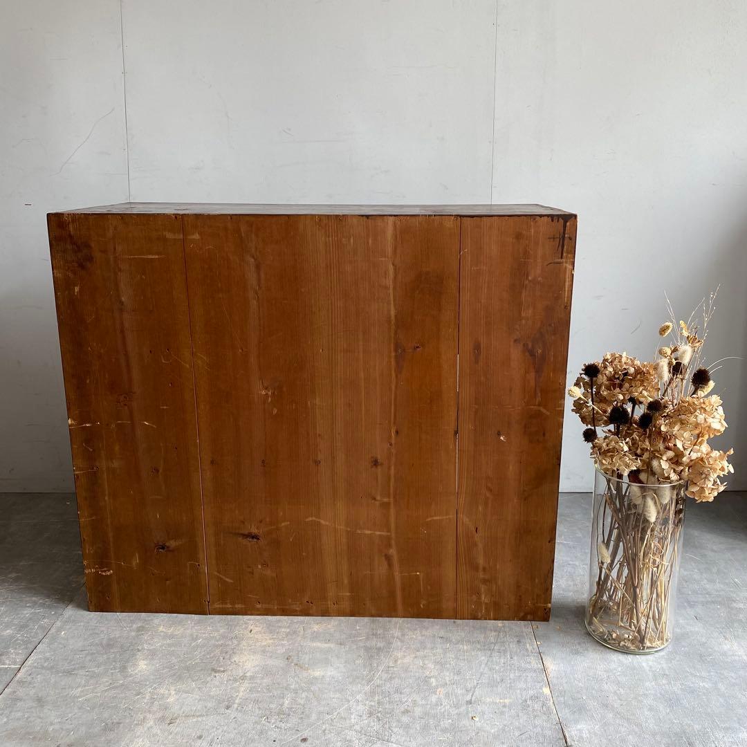 ヴィンテージ ガラス戸棚 キャビネット 水屋箪笥 昭和レトロ 無垢材 z505