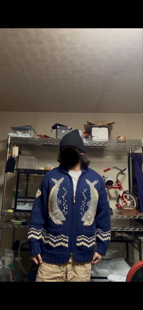 50s 60s ヴィンテージ カウチンセーター ニット シャチ柄 トラウト