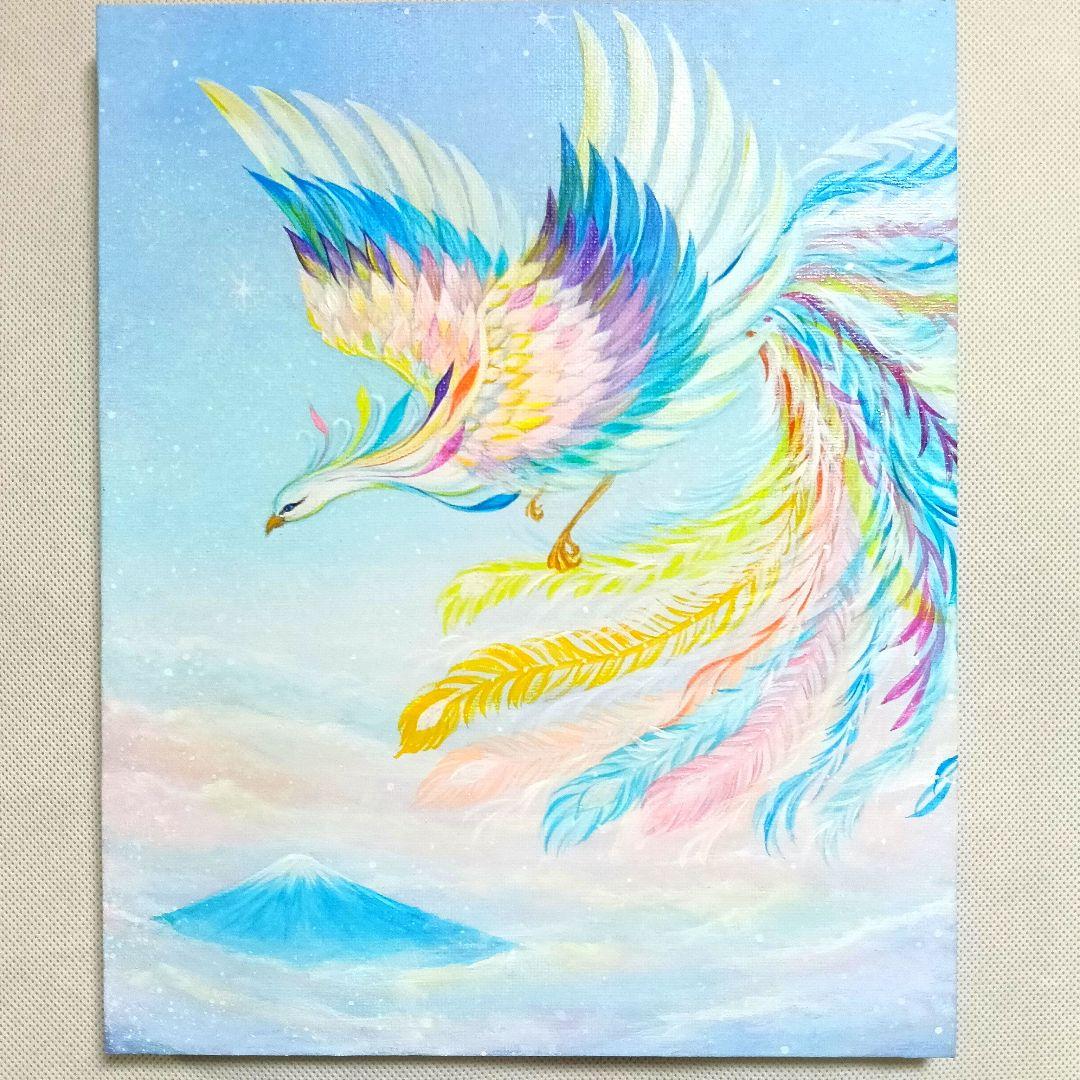 No.530 F3キャンバス　鳳凰　富士山　アクリル画　原画　開運絵画