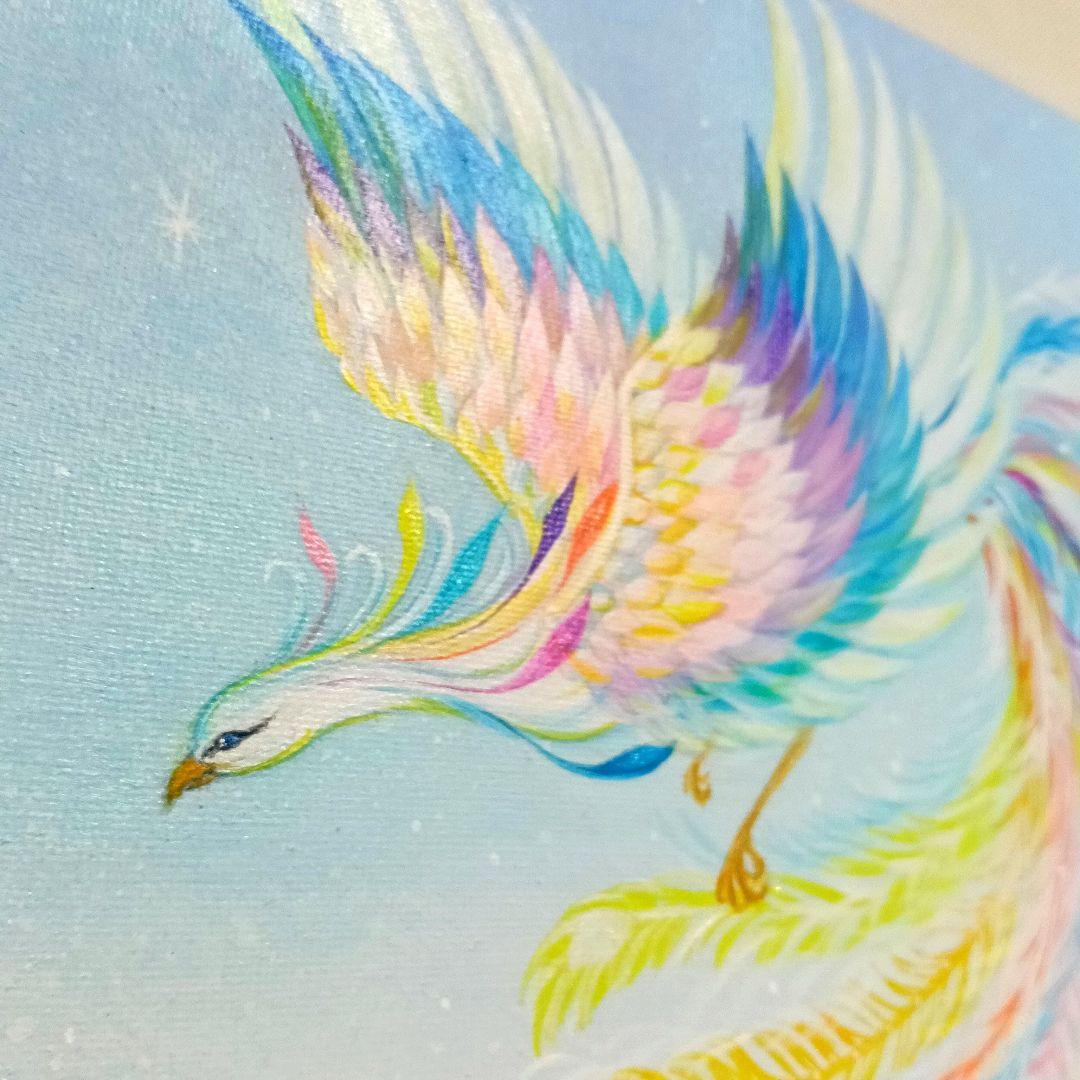 No.530 F3キャンバス　鳳凰　富士山　アクリル画　原画　開運絵画