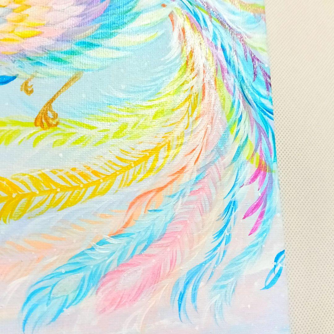 No.530 F3キャンバス　鳳凰　富士山　アクリル画　原画　開運絵画