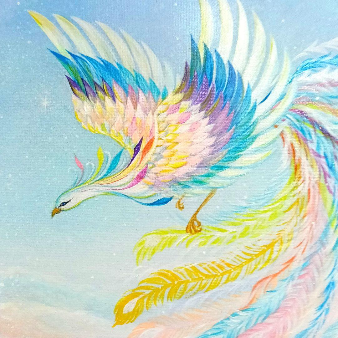 No.530 F3キャンバス　鳳凰　富士山　アクリル画　原画　開運絵画