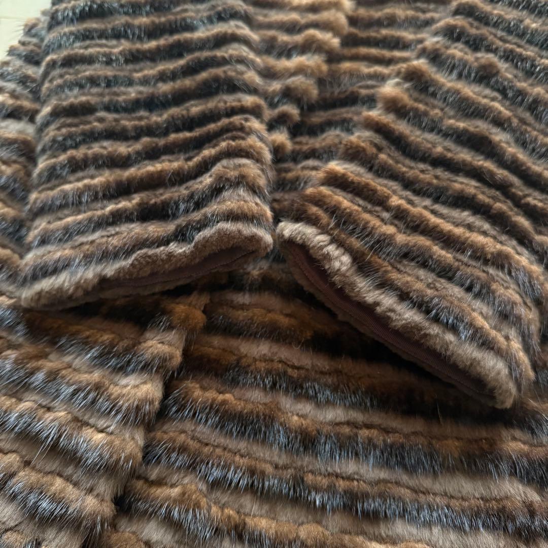 近年モデル 総丈84 ミンク/フォックス 2wayファーコート 毛皮 横段 軽量