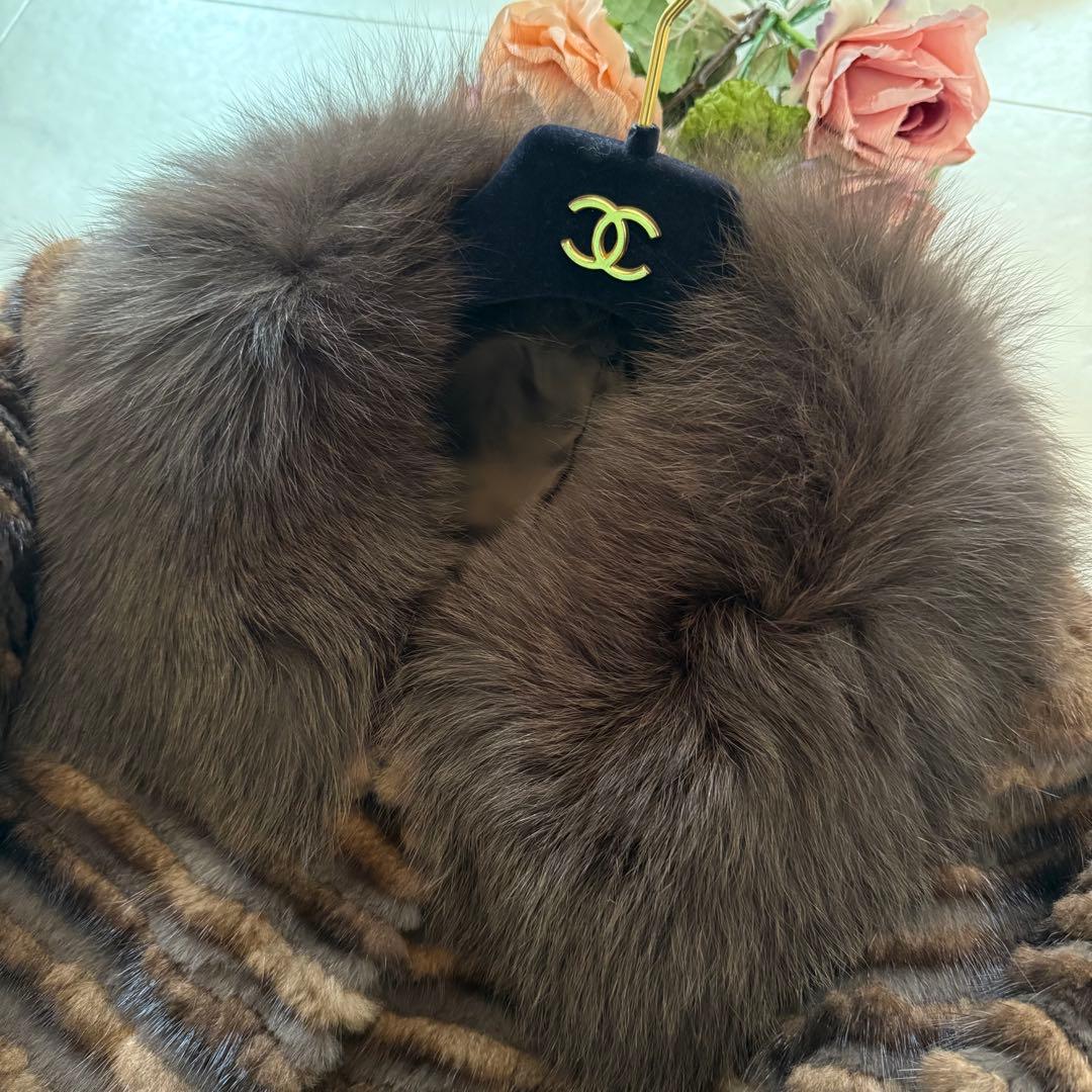 近年モデル 総丈84 ミンク/フォックス 2wayファーコート 毛皮 横段 軽量