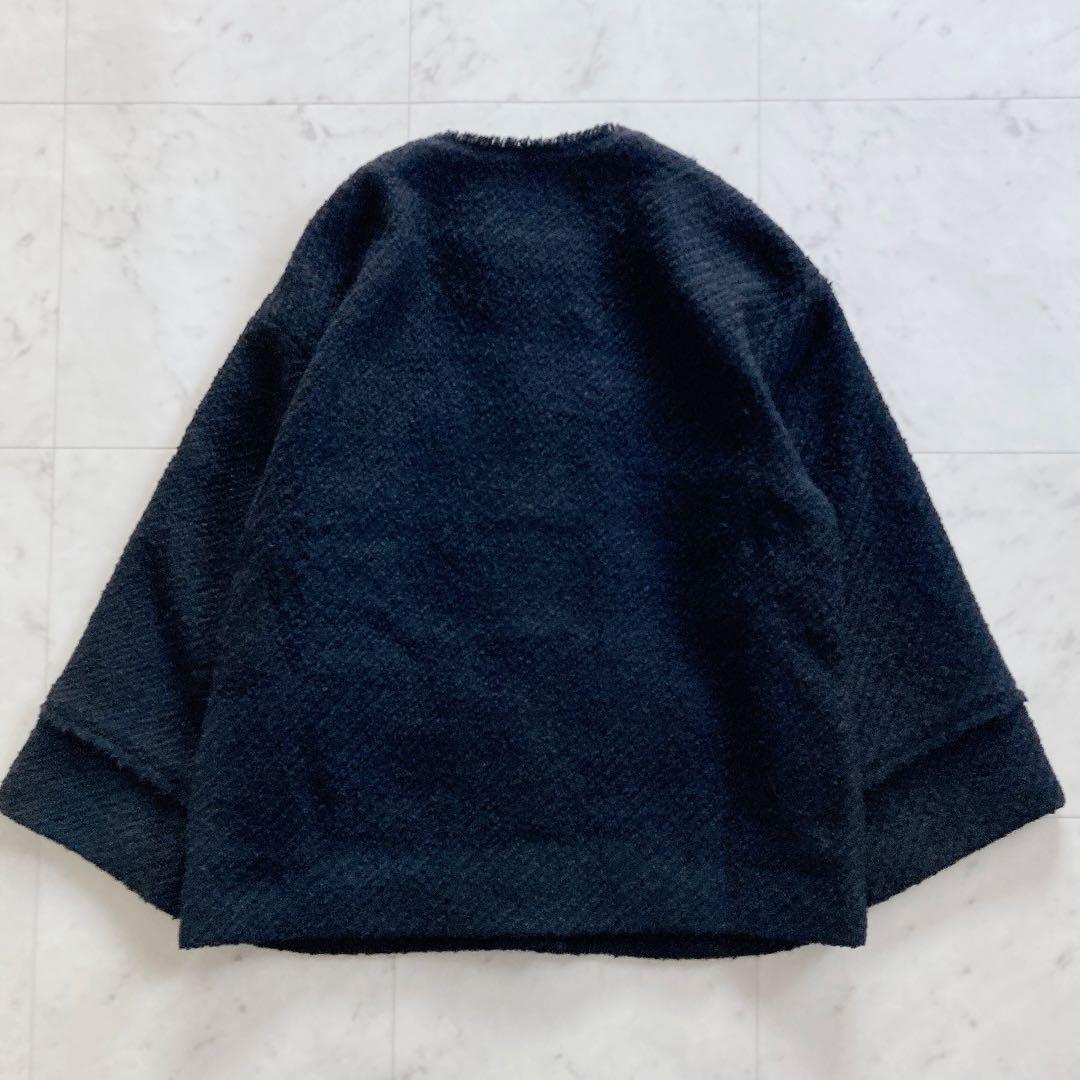 美品　ラウンジドレス　ノーカラー　ツイードジャケット　ブラック