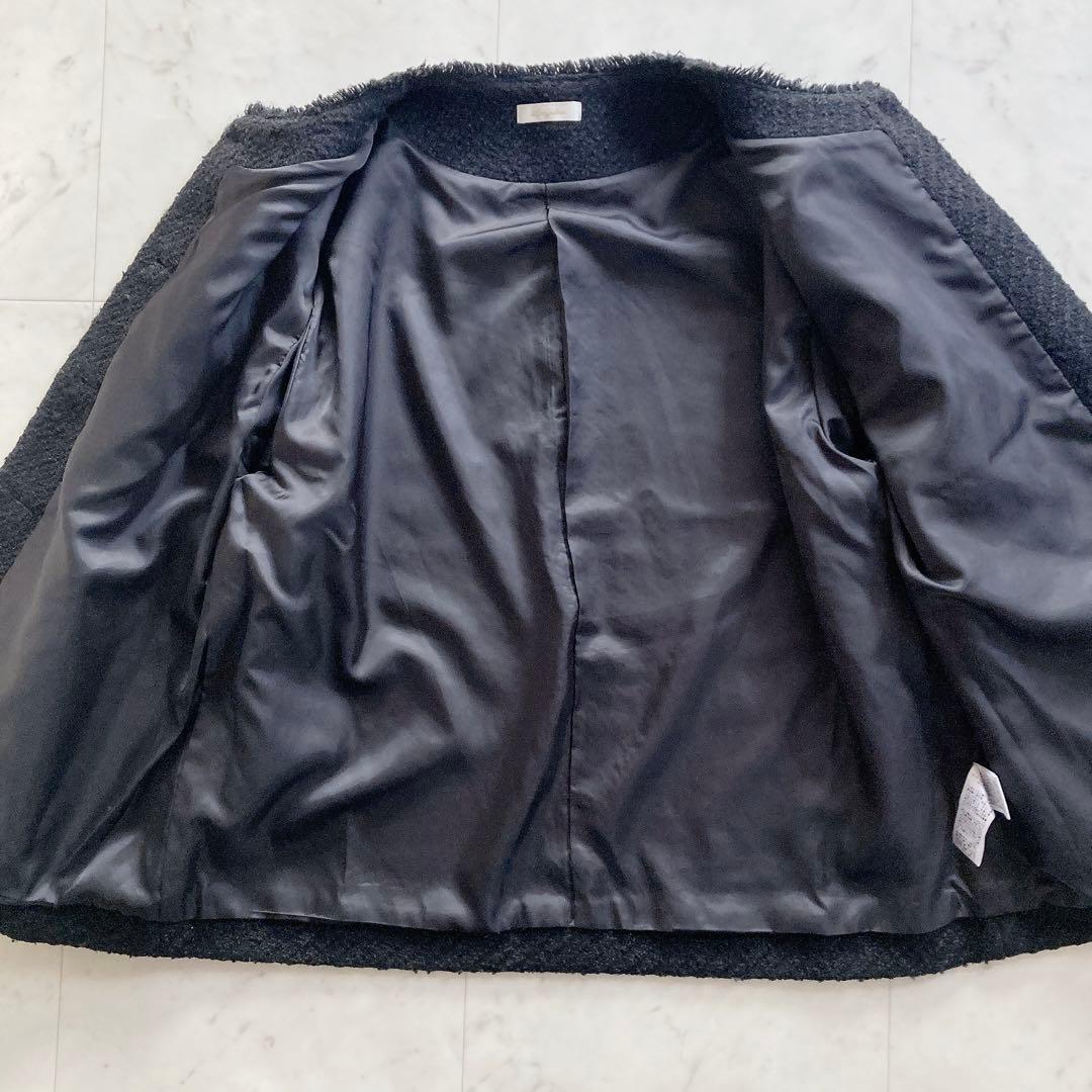 美品　ラウンジドレス　ノーカラー　ツイードジャケット　ブラック