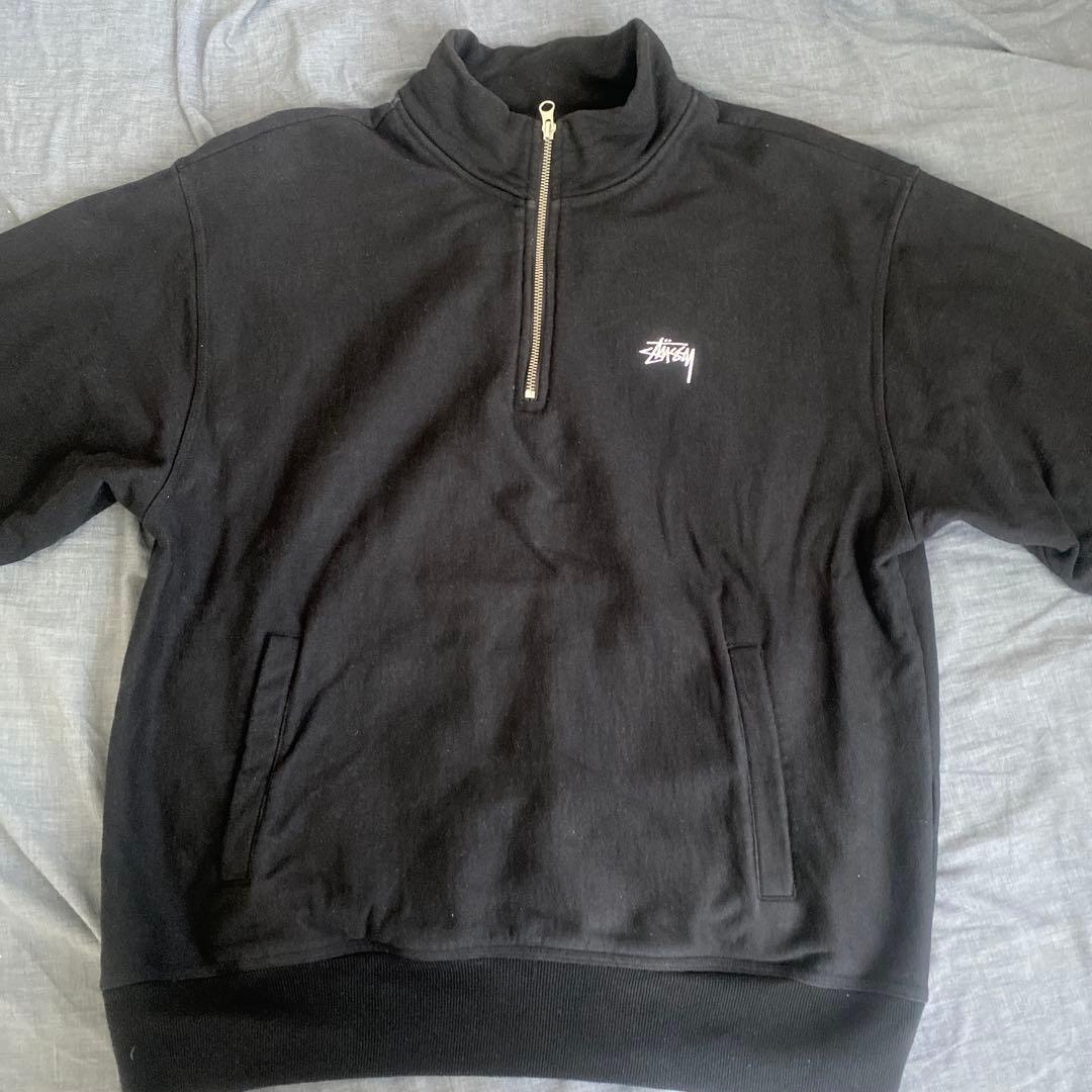 Stussy ブラック ハーフジップ トレーナー L