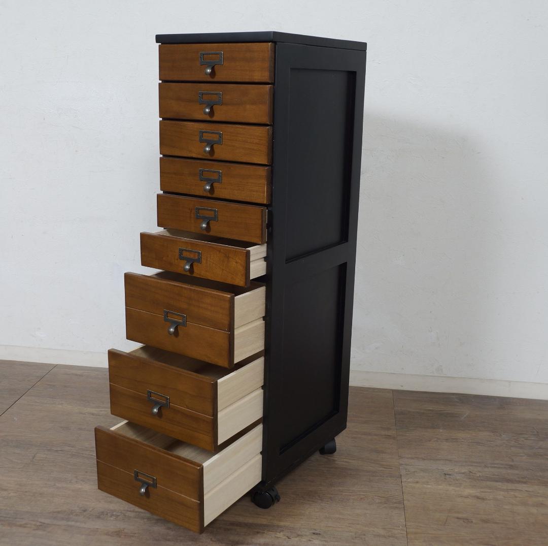 訳あり　桐製　 隙間ラック　箪笥　整理タンス　書類チェスト　9段　BB