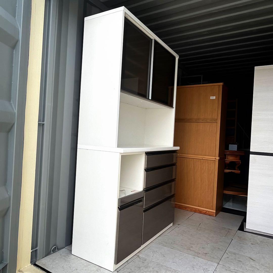 取付無料！大川 松田家具 木目調おしゃれブラウンインテリアキッチンボード 食器棚