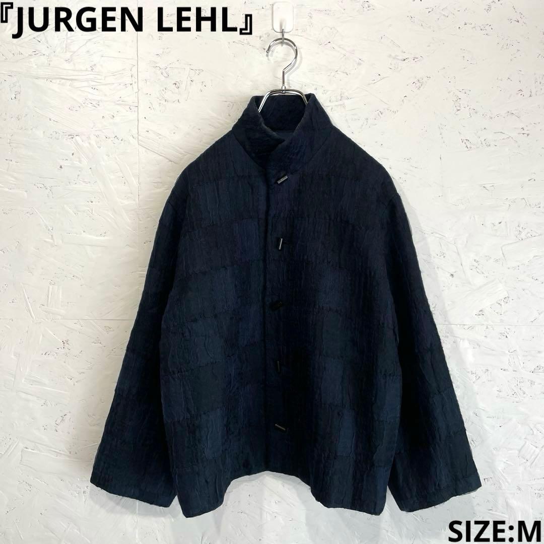【JURGEN LEHL】ウールシルクジャケット　ネイビー　スタンドカラー　M