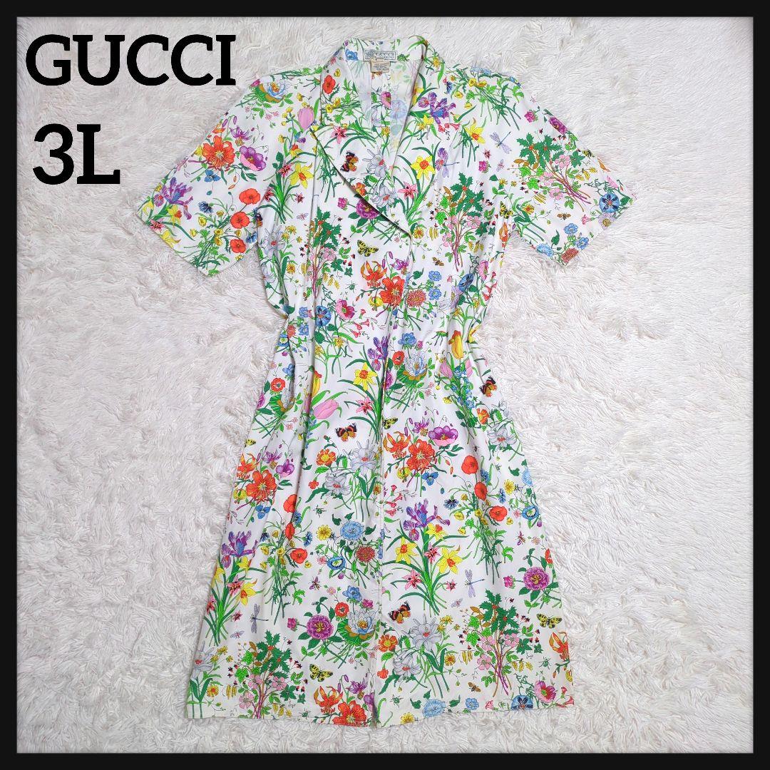 【入手困難・良品】グッチ☆GUCCI ワンピース フローラ 花柄 3L ホワイト