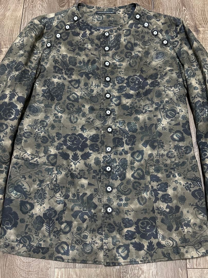 ヨウジヤマモトプールオム 15ss 花柄総柄 ボタン装飾 ノーカラージャケット