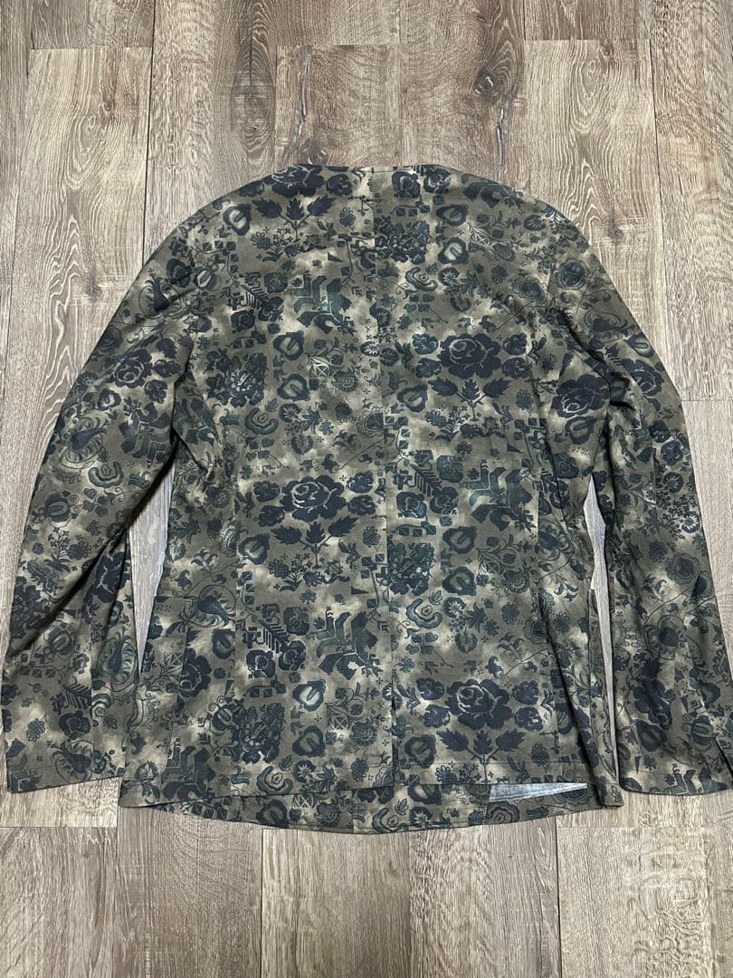 ヨウジヤマモトプールオム 15ss 花柄総柄 ボタン装飾 ノーカラージャケット