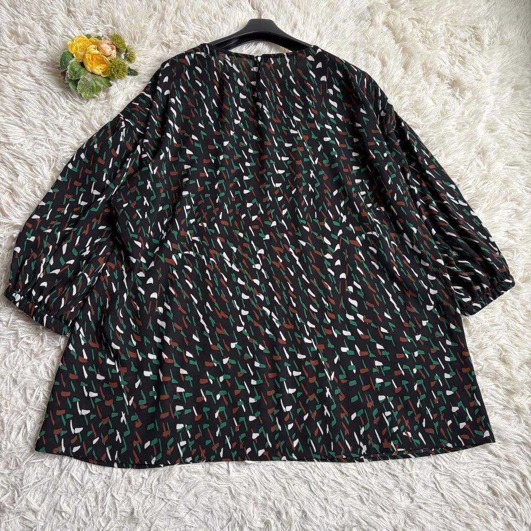 未使用級 22年♡レリアン プリントバルーン七分袖ブラウス チュニック 13+