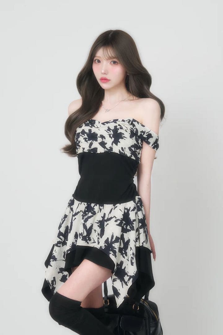 BELEAR MIMI《ベリアミミ》フラワーニュアンスミニワンピース BLK