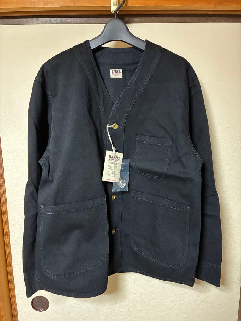 【新品】バーンズ 70's ノーカラーカバーオールJKT ブラック　サイズL