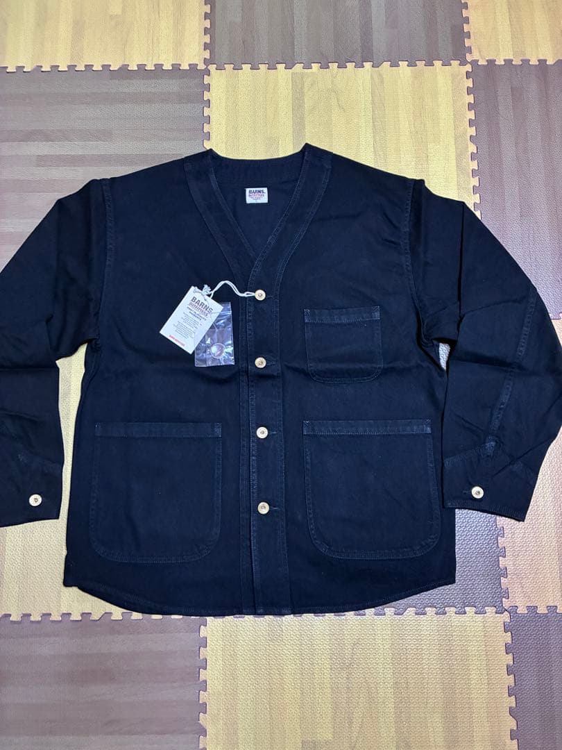 【新品】バーンズ 70's ノーカラーカバーオールJKT ブラック　サイズL