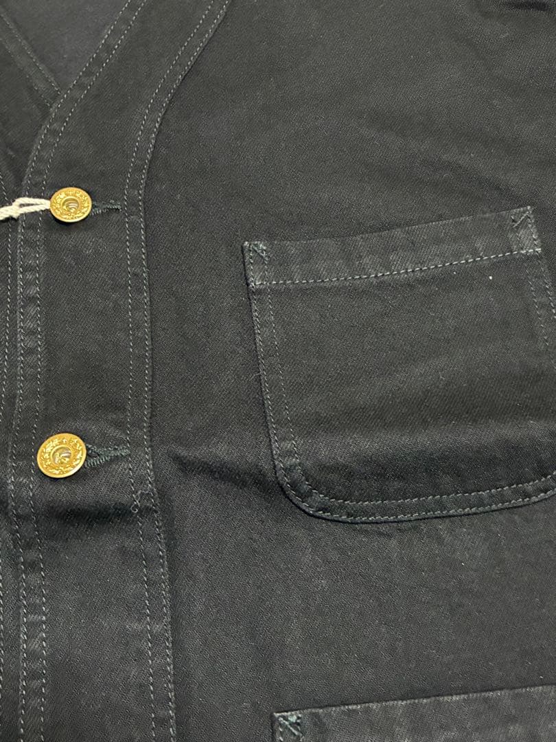 【新品】バーンズ 70's ノーカラーカバーオールJKT ブラック　サイズL