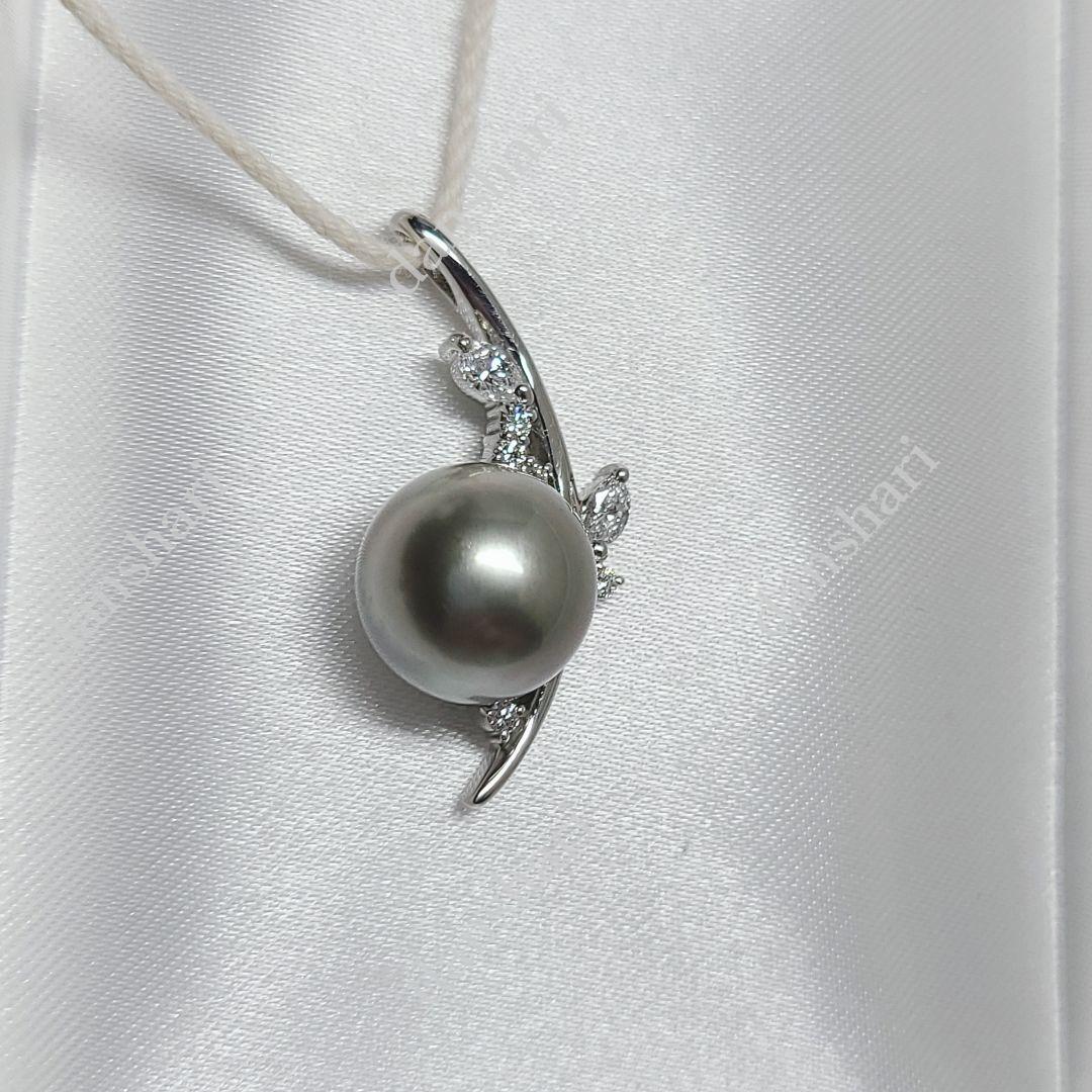 Ｐt900/南洋黒蝶真珠 ダイヤペンダントトップ/セミオーダー品/ステキです