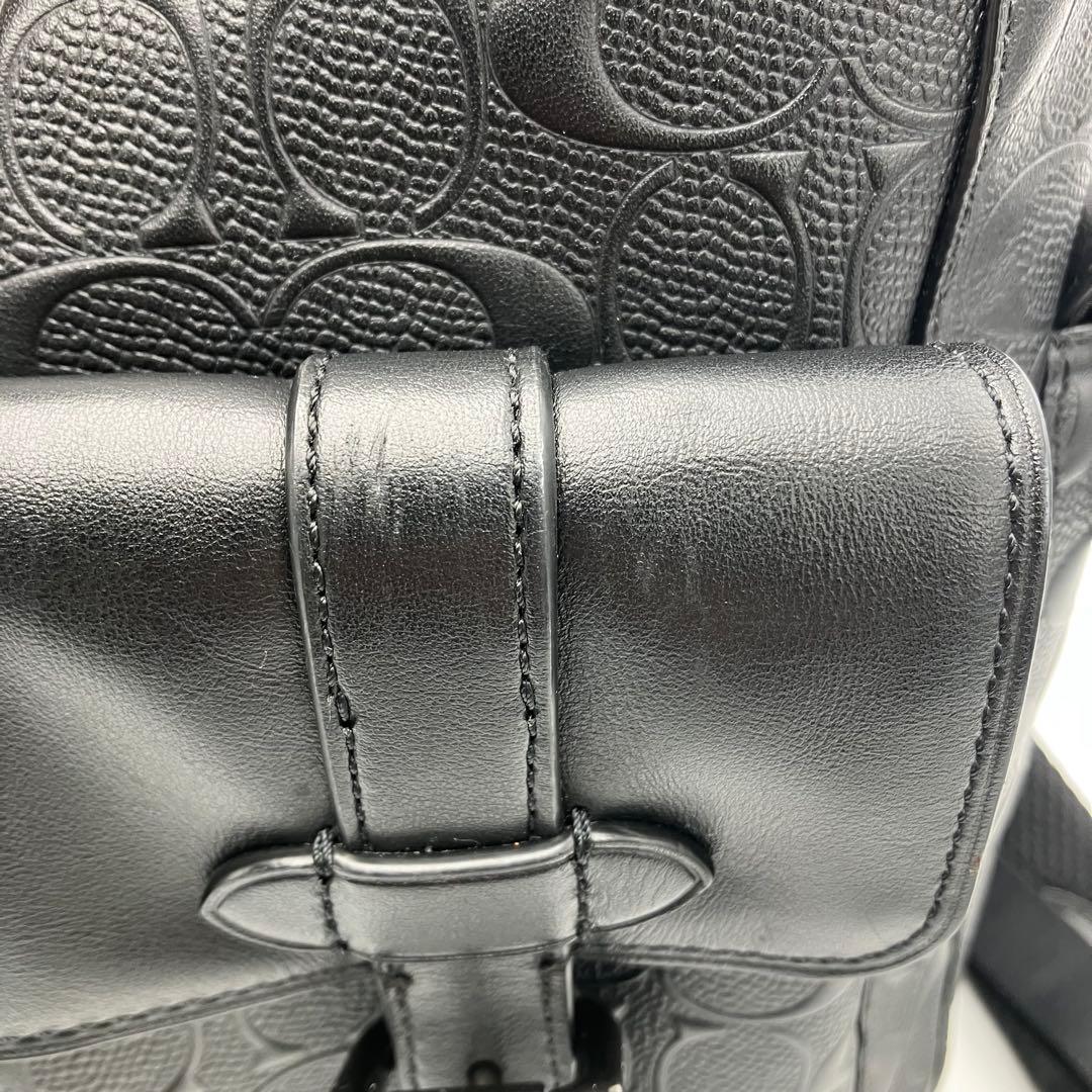 美品 コーチ ハドソン リュック バックパック エンボス ロゴ型押し レザー 黒