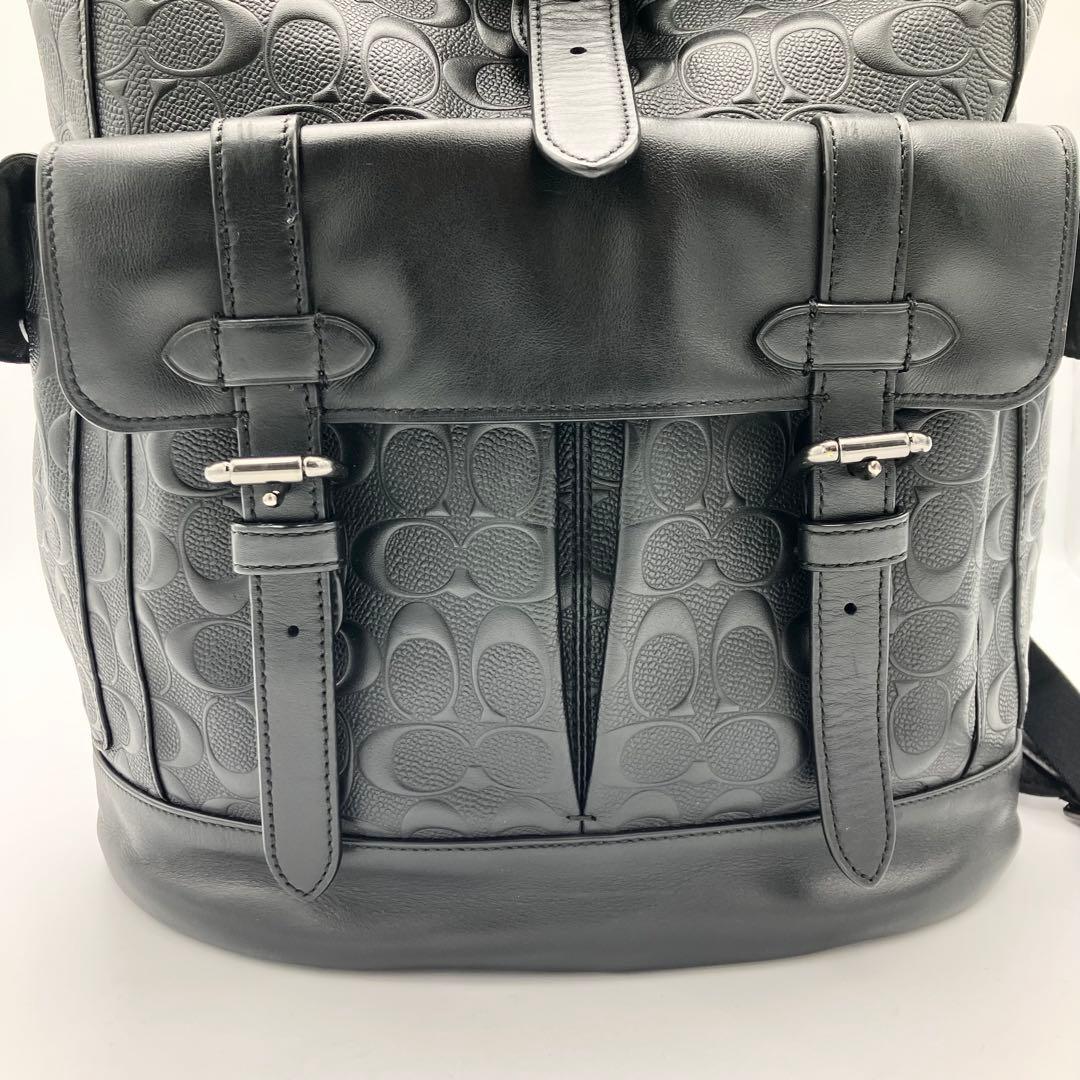 美品 コーチ ハドソン リュック バックパック エンボス ロゴ型押し レザー 黒