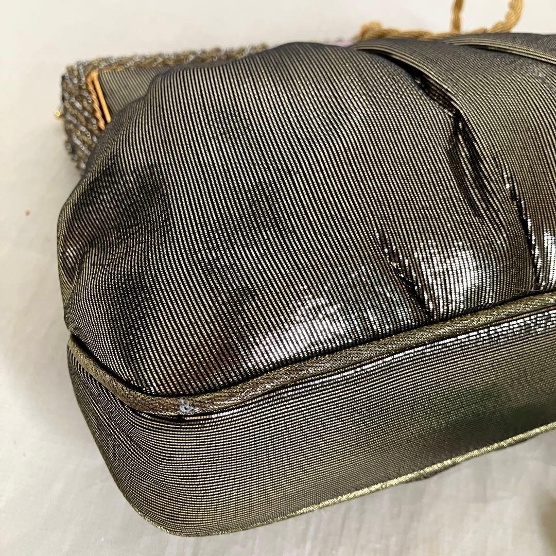 フランス　アンティークデザイン　パーティバッグ　シックゴールド＆陶器＆ビーズ