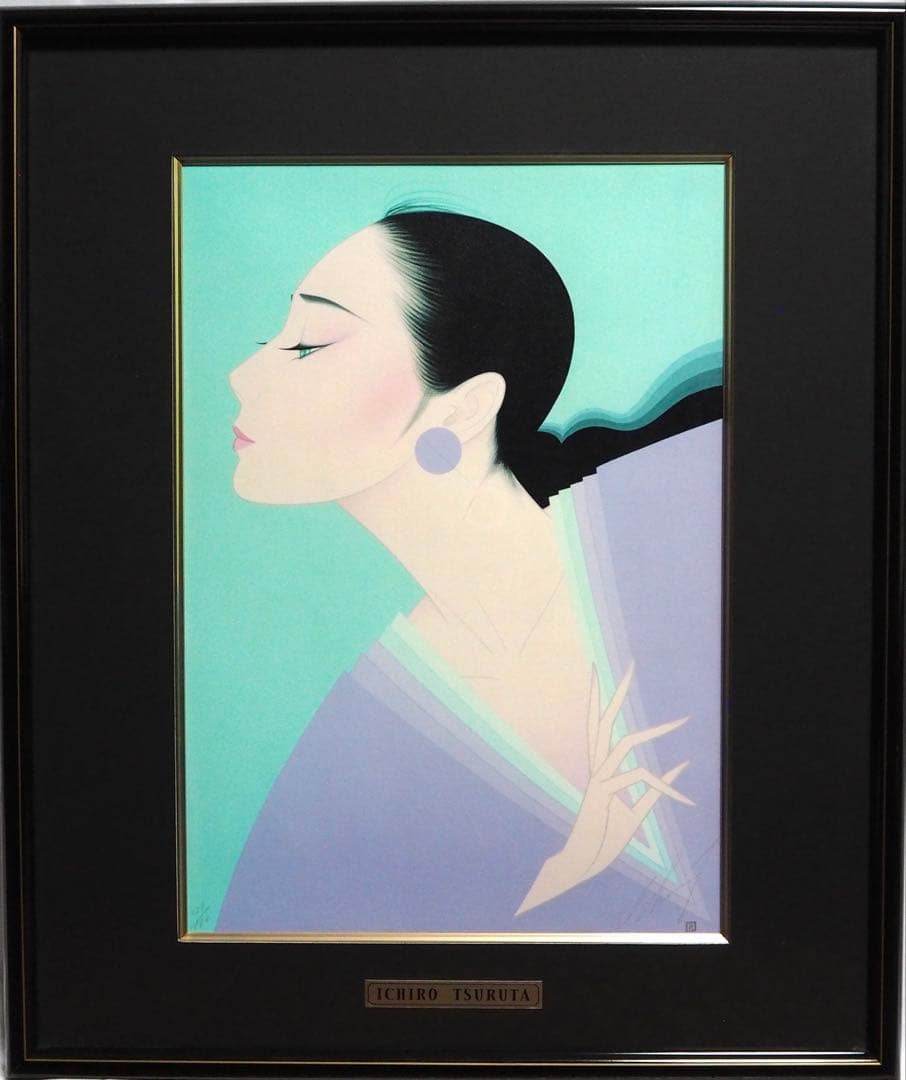 真作■鶴田一郎 版画 GENJI 紫の上 直筆サイン■絵画 美人画 ノエビア