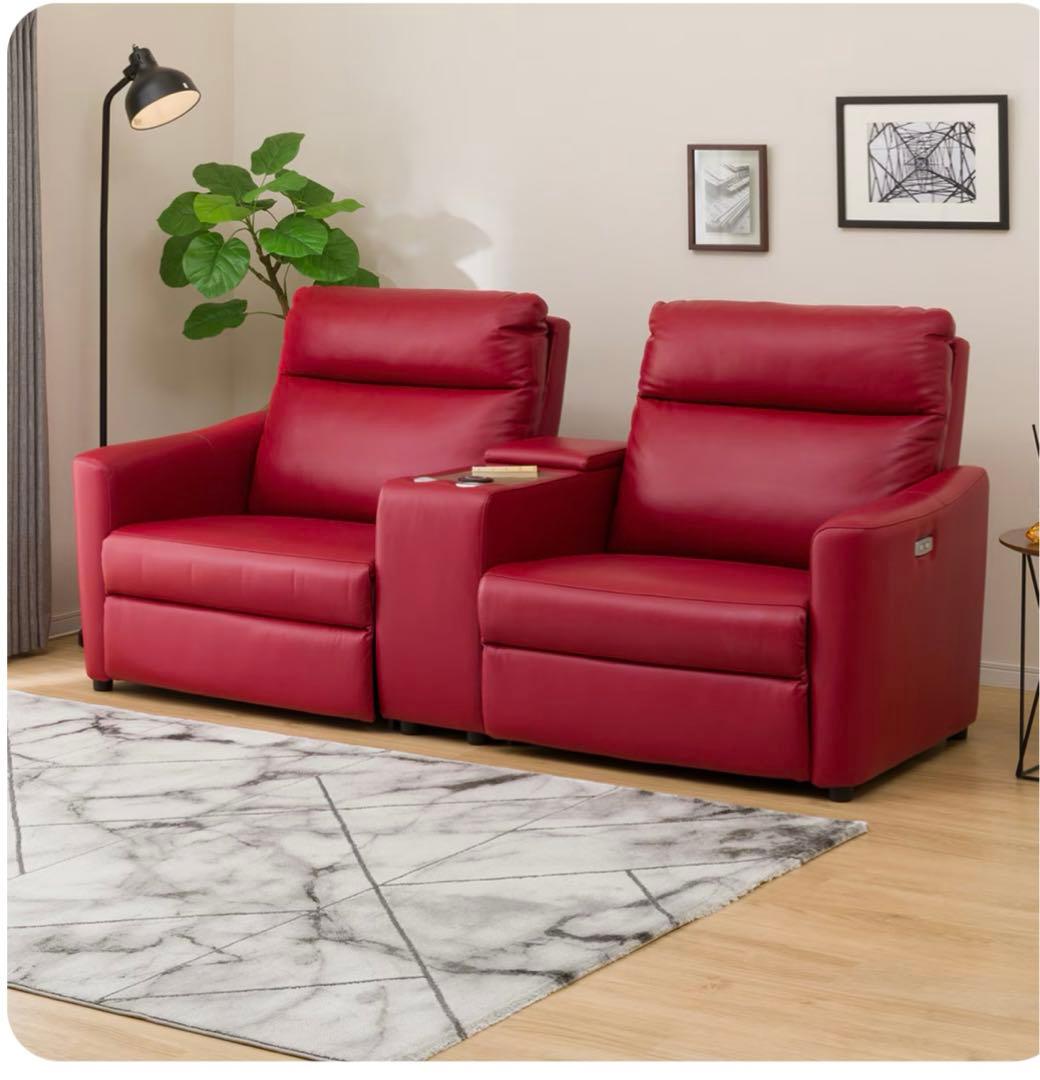 電動リクライニングソファ 2人掛け USBポート付き テーブル付き