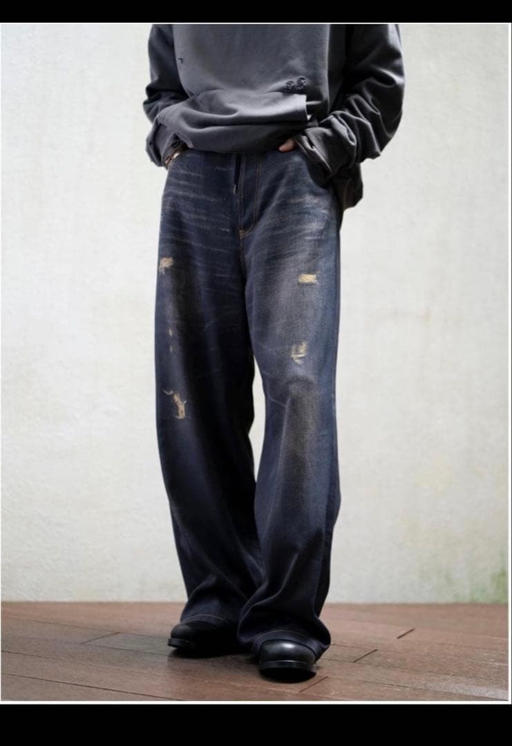 MB ULTIMATE FABRIC トロンプルイユワイドデニムパンツ　Fサイズ