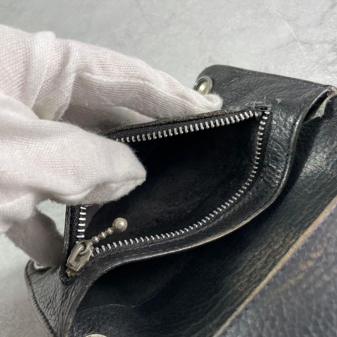 美品✨ A&G 折財布 コンチョ 金具 トラッカーウォレット レザー ブラック
