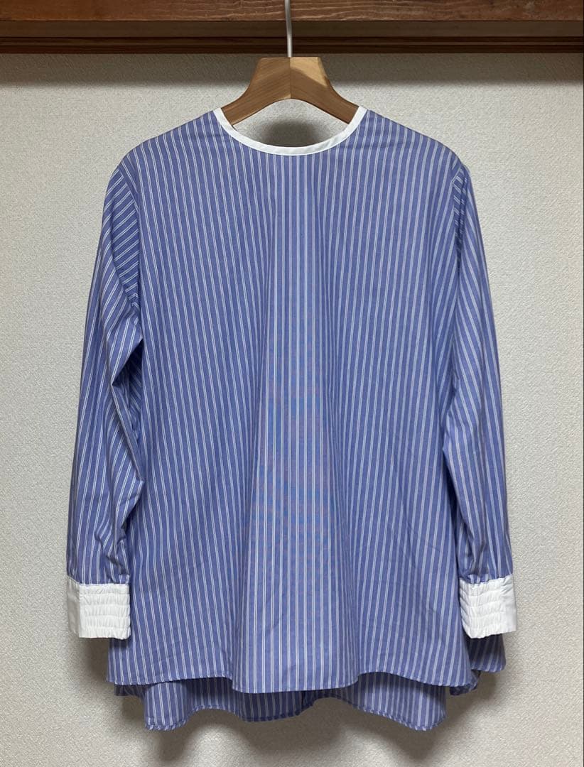 OUR シワになりにくい播州織フレアブラウス