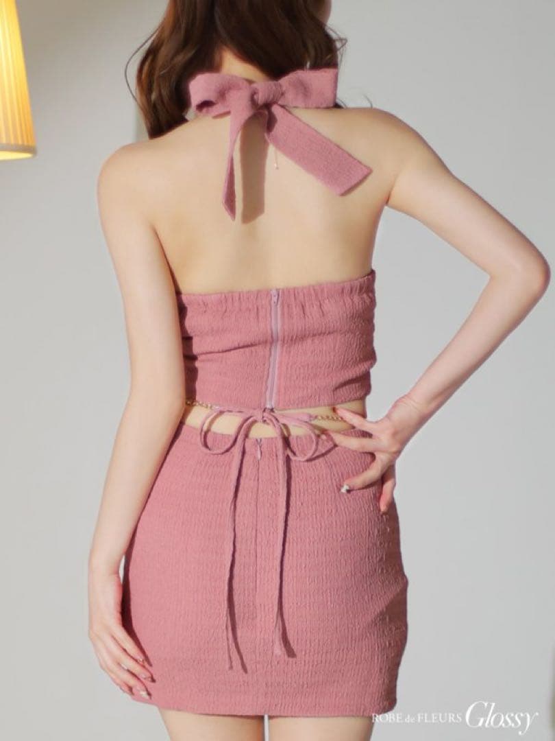 GL3332＊チェーンモチーフホルターネックセットアップclS