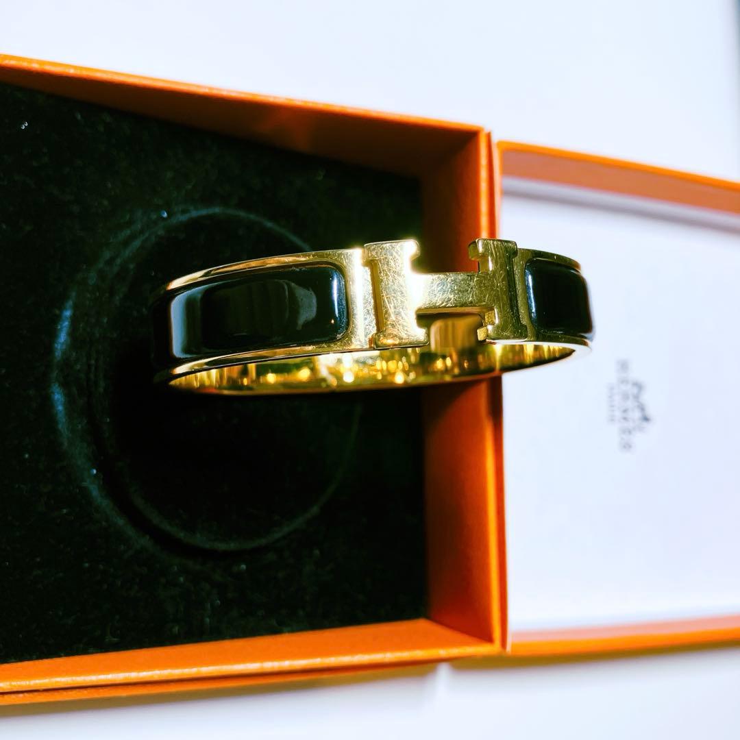 HERMES エルメス　バングル　クリックH ブラック×ゴールド　PM